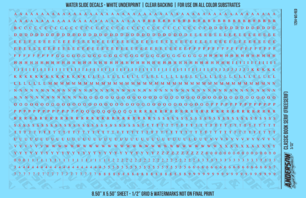 ASG Waterslide Decals - Classic Book Serif Lettering Numbers 3/32"