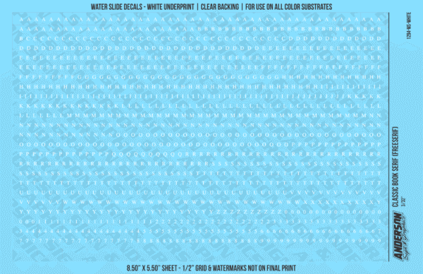 ASG Waterslide Decals - Classic Book Serif Lettering Numbers 3/32"