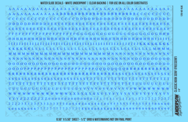 ASG Waterslide Decals - Classic Book Serif Lettering Numbers 1/8"