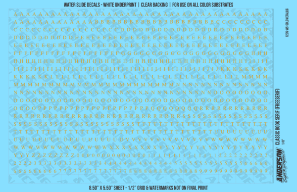 ASG Waterslide Decals - Classic Book Serif Lettering Numbers 1/8"