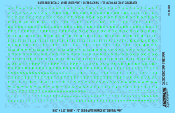ASG Waterslide Decals - Classic Book Serif Lettering Numbers 1/8"