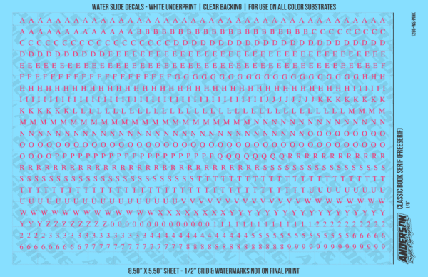 ASG Waterslide Decals - Classic Book Serif Lettering Numbers 1/8"
