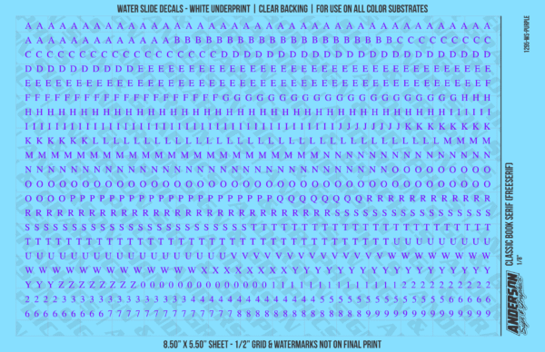 ASG Waterslide Decals - Classic Book Serif Lettering Numbers 1/8"