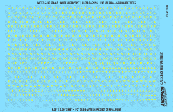 ASG Waterslide Decals - Classic Book Serif Lettering Numbers 1/8"