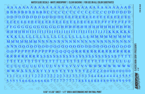 ASG Waterslide Decals - Classic Book Serif Lettering Numbers 3/16"