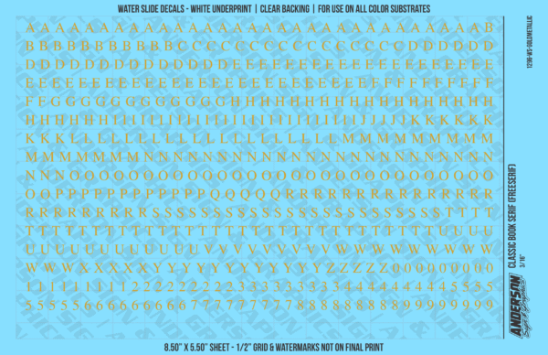 ASG Waterslide Decals - Classic Book Serif Lettering Numbers 3/16"
