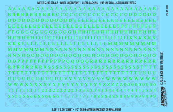 ASG Waterslide Decals - Classic Book Serif Lettering Numbers 3/16"
