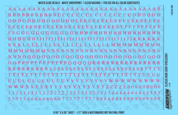 ASG Waterslide Decals - Classic Book Serif Lettering Numbers 3/16"