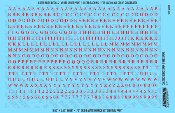 ASG Waterslide Decals - Classic Book Serif Lettering Numbers 3/16"