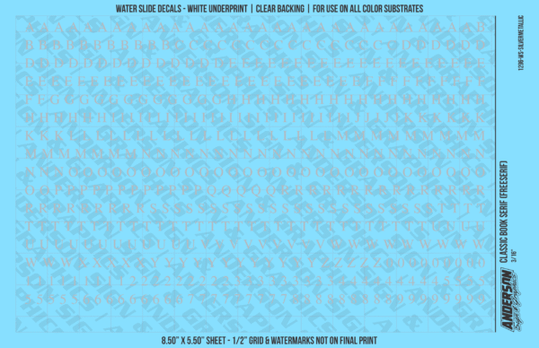 ASG Waterslide Decals - Classic Book Serif Lettering Numbers 3/16"
