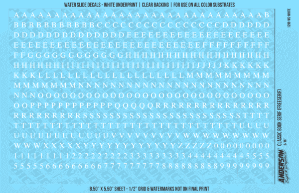ASG Waterslide Decals - Classic Book Serif Lettering Numbers 3/16"