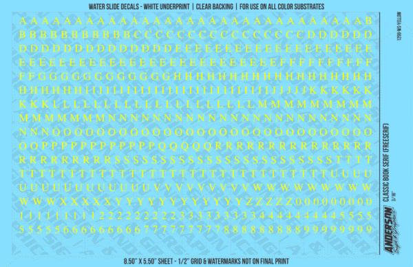ASG Waterslide Decals - Classic Book Serif Lettering Numbers 3/16"