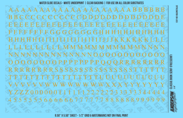 ASG Waterslide Decals - Classic Book Serif Lettering Numbers 1/4"