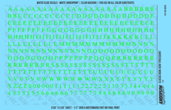 ASG Waterslide Decals - Classic Book Serif Lettering Numbers 1/4"