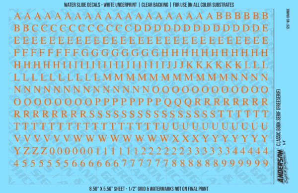 ASG Waterslide Decals - Classic Book Serif Lettering Numbers 1/4"