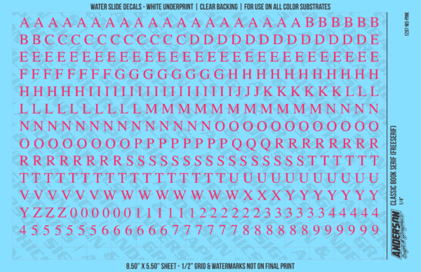 ASG Waterslide Decals - Classic Book Serif Lettering Numbers 1/4"
