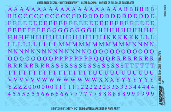 ASG Waterslide Decals - Classic Book Serif Lettering Numbers 1/4"