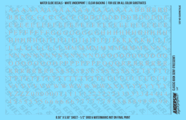ASG Waterslide Decals - Classic Book Serif Lettering Numbers 1/4"