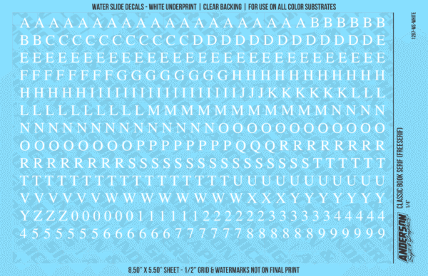 ASG Waterslide Decals - Classic Book Serif Lettering Numbers 1/4"