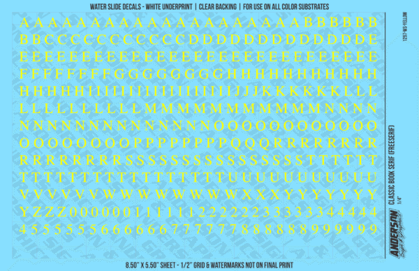 ASG Waterslide Decals - Classic Book Serif Lettering Numbers 1/4"