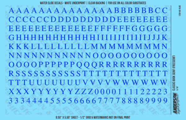 ASG Waterslide Decals - Classic Book Serif Lettering Numbers 5/16"