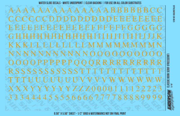 ASG Waterslide Decals - Classic Book Serif Lettering Numbers 5/16"