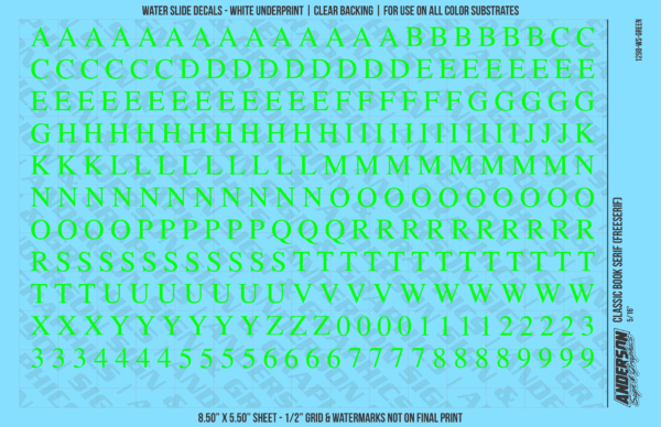 ASG Waterslide Decals - Classic Book Serif Lettering Numbers 5/16"