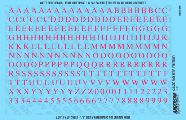 ASG Waterslide Decals - Classic Book Serif Lettering Numbers 5/16"