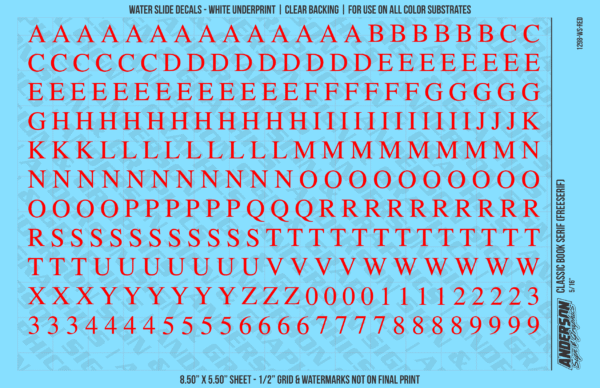ASG Waterslide Decals - Classic Book Serif Lettering Numbers 5/16"