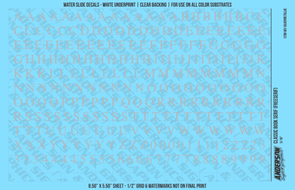 ASG Waterslide Decals - Classic Book Serif Lettering Numbers 5/16"