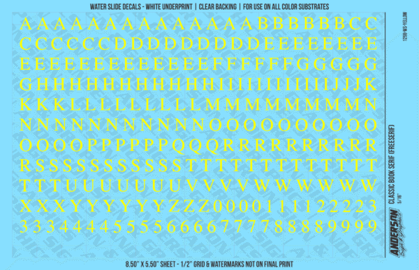 ASG Waterslide Decals - Classic Book Serif Lettering Numbers 5/16"