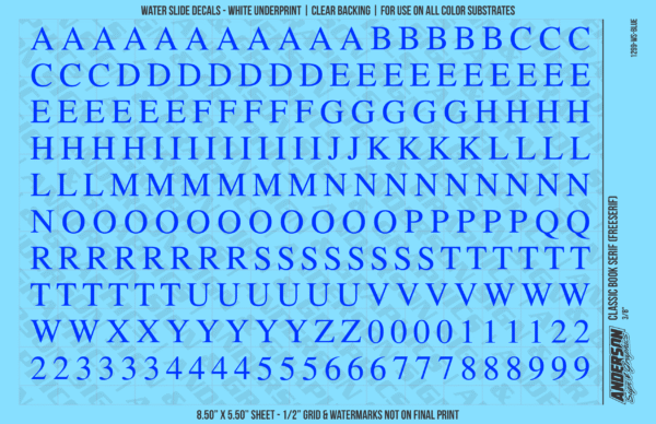 ASG Waterslide Decals - Classic Book Serif Lettering Numbers 3/8"