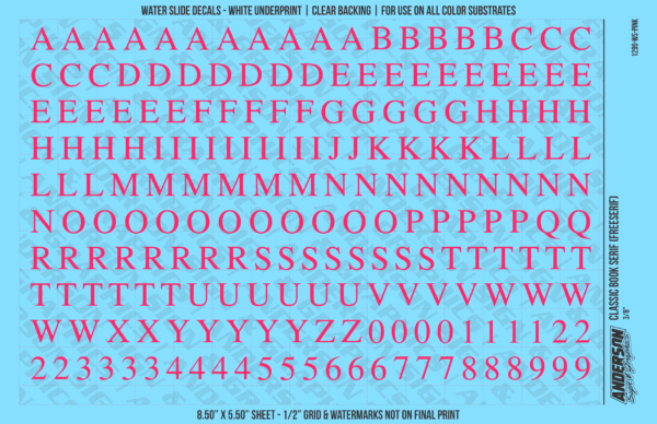 ASG Waterslide Decals - Classic Book Serif Lettering Numbers 3/8"