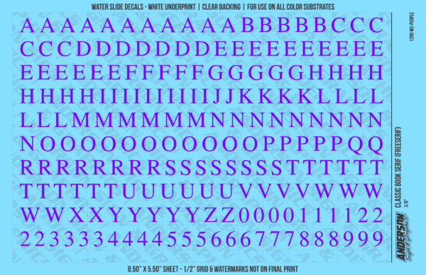 ASG Waterslide Decals - Classic Book Serif Lettering Numbers 3/8"