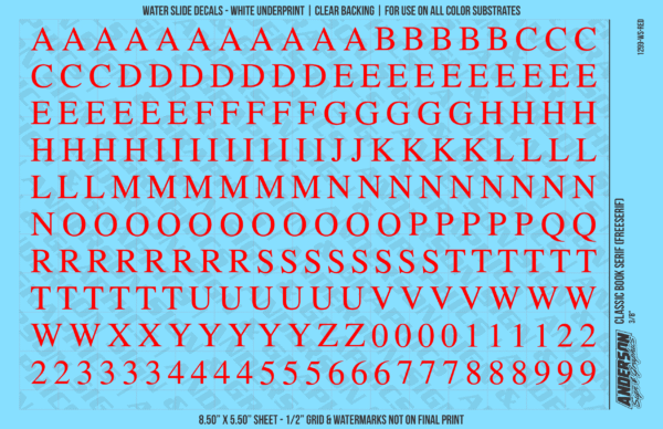 ASG Waterslide Decals - Classic Book Serif Lettering Numbers 3/8"