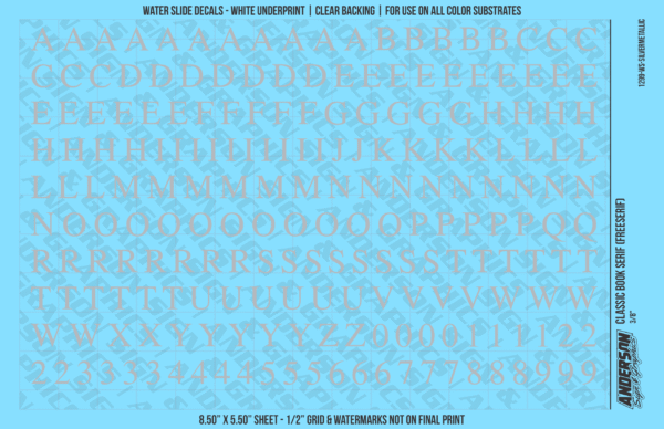 ASG Waterslide Decals - Classic Book Serif Lettering Numbers 3/8"
