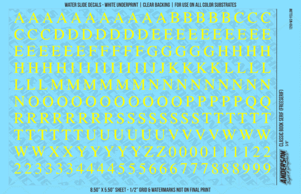 ASG Waterslide Decals - Classic Book Serif Lettering Numbers 3/8"