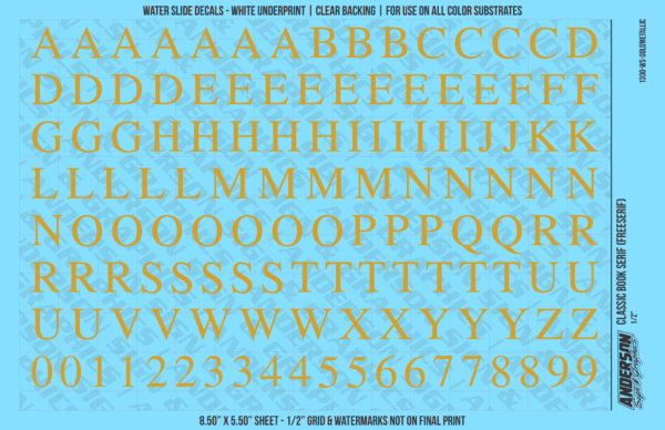 ASG Waterslide Decals - Classic Book Serif Lettering Numbers 1/2"