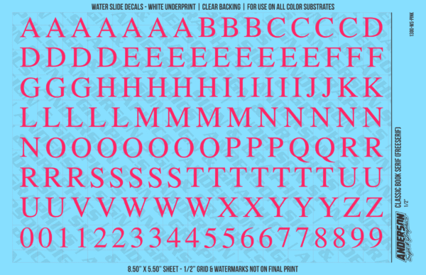 ASG Waterslide Decals - Classic Book Serif Lettering Numbers 1/2"