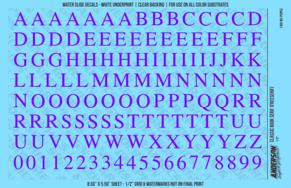 ASG Waterslide Decals - Classic Book Serif Lettering Numbers 1/2"