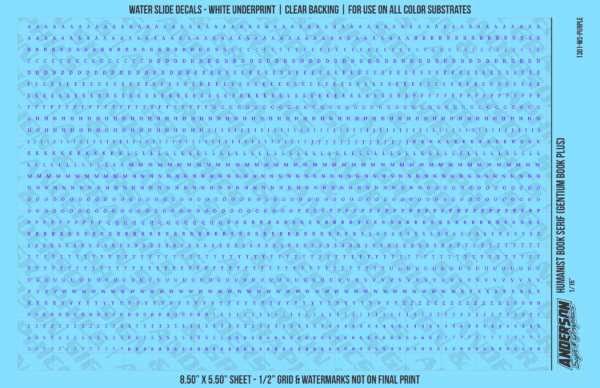 1301-WS-Purple.png ASG Waterslide Decals - Humanist Book Serif Lettering Numbers 1/16"