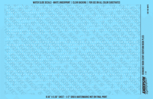 1301-WS-White.png ASG Waterslide Decals - Humanist Book Serif Lettering Numbers 1/16"