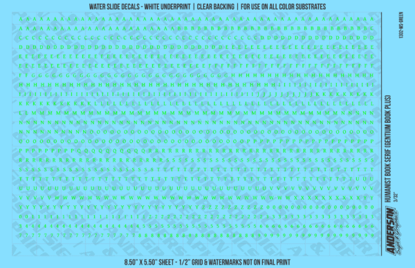 ASG Waterslide Decals - Humanist Book Serif Lettering Numbers 3/32"
