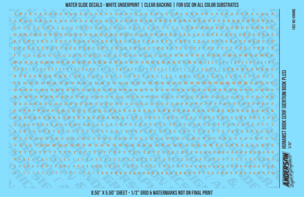 ASG Waterslide Decals - Humanist Book Serif Lettering Numbers 3/32"