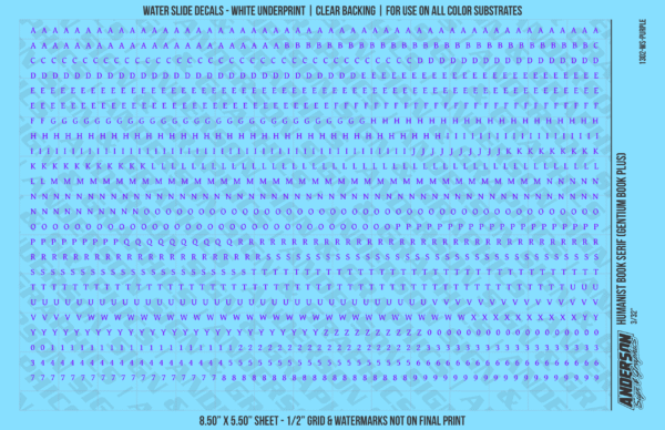 ASG Waterslide Decals - Humanist Book Serif Lettering Numbers 3/32"
