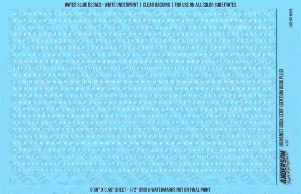 ASG Waterslide Decals - Humanist Book Serif Lettering Numbers 3/32"