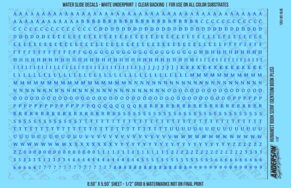 ASG Waterslide Decals - Humanist Book Serif Lettering Numbers 1/8"
