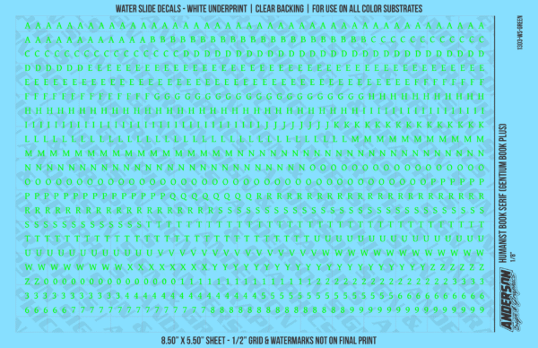 ASG Waterslide Decals - Humanist Book Serif Lettering Numbers 1/8"
