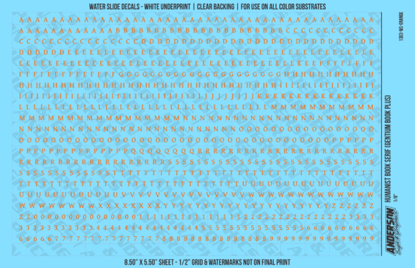 ASG Waterslide Decals - Humanist Book Serif Lettering Numbers 1/8"