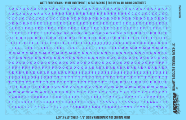 ASG Waterslide Decals - Humanist Book Serif Lettering Numbers 1/8"
